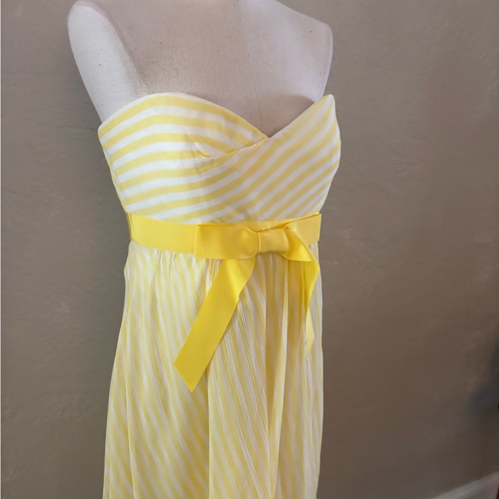 strapless Kay Unger Yellow Strapless Bow-Waist Midi Dress Sz 10 - Picture 2 of 7